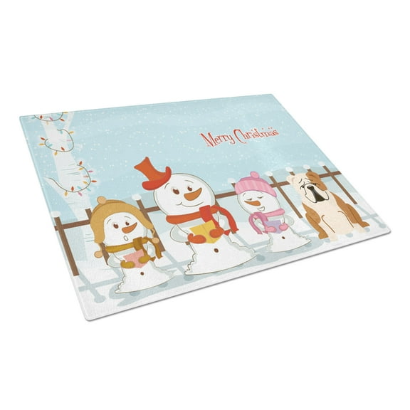 Caroline's Treasures Merry Christmas Carolers English Bulldog Fawn White Glass Cutting Board Large