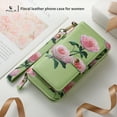 thumbnail image 3 of ELEHOLD Handbag Wallet with Case for Samsung Galaxy S23 Flower Floral Pattern with Card Holders Zipper Purse RFID Wallet Wristband Strap Magnetic Phone Case for Samsung Galaxy S23,green, 3 of 8