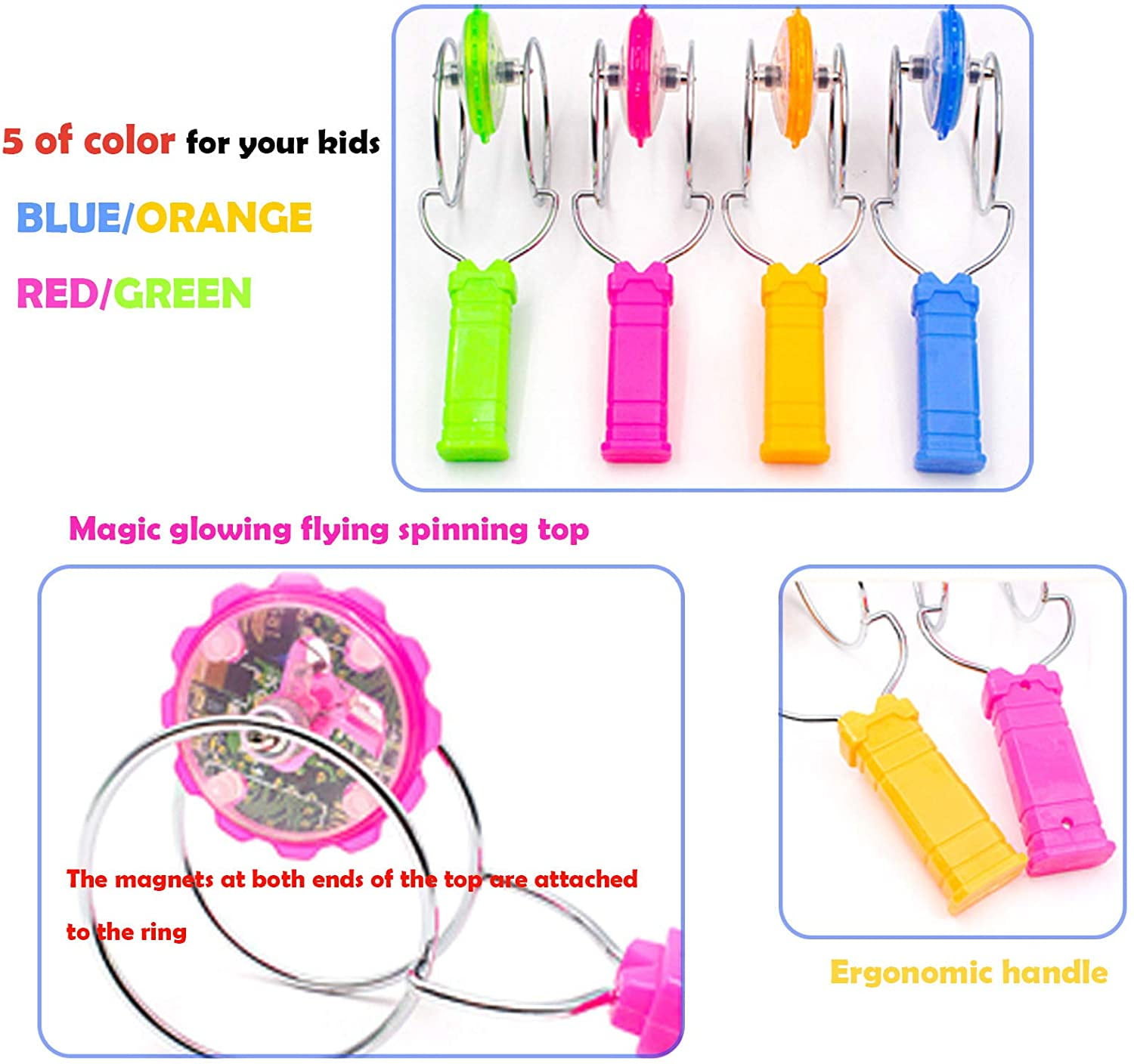 2-PCS Magnetic Gyro Wheel LED Flashing Spinning Top Magic Spinning Top Rail Rolling Flywheel YO-YO Ball Toy for Kids Gifts (Random Color - 2 pcs)
