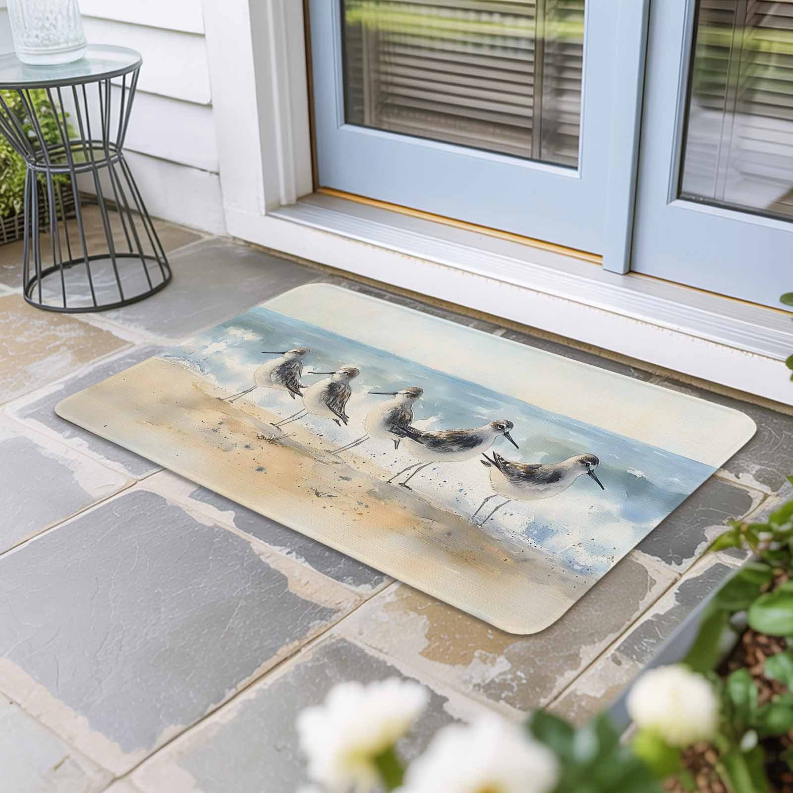 Coastal Seagull Doormat Outdoor Entrance 16"x24", Blue Ocean Summer Birds Oil Painted Absorb Moisture Dirt Door Mats, Non-Slip Rubber Backing Floor Mats Indoor, Low-Profile Front Door Rugs