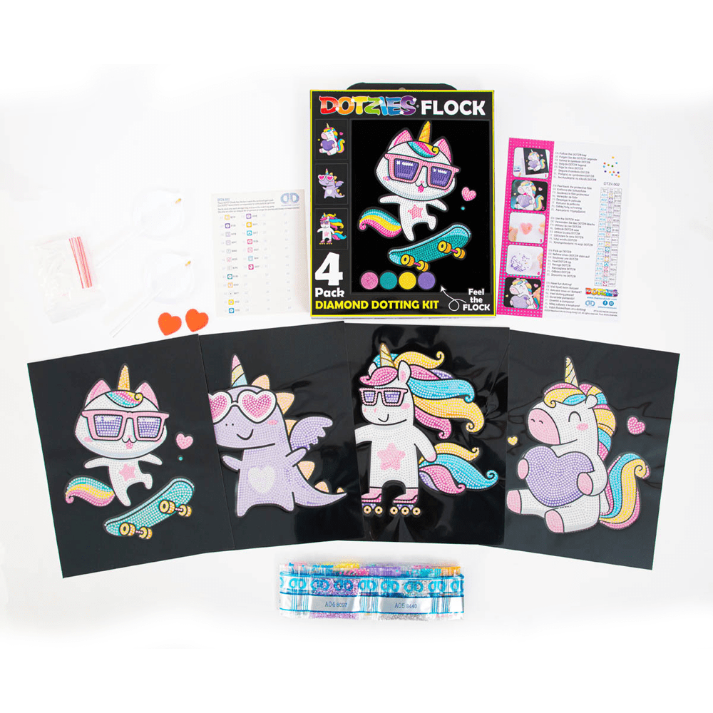 Diamond Dotz Neon Flock Unicorns Diamond Painting Kits for Adults - Colorful Diamond Art Kits a Relaxing Creative Craft Kit with Dotz Gems 10x8