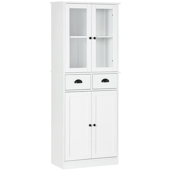 Homcom 61" Freestanding Kitchen Pantry,Traditional Style Storage Cabinet with Soft Close Doors,Adjustable Shelves,And 2 Drawers,For Living Room,Dining Room,White,White Mdf Furniture Primary Living