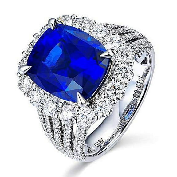 Uloveido Platinum Plated Cushion Cut 5 Carat Simulated Sapphire Ring, Blue CZ Adjustable Rings Women (Blue)