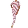 thumbnail image 1 of TSADFHJI Jupes pour Femmes Longueur Midi Motif Rayé en Cuir Poche Latérale Robe T-Shirt Décontractée pour Femmes Manches Courtes avec Ourlet Fendu Col Rond Robe de Mode TTG Rouge, 1 of 4