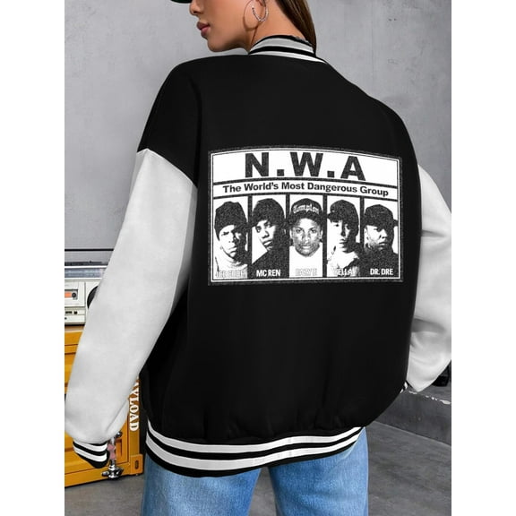 Women's Big Size NWA Hip Hop Bomber Jacket Hoodie Compton Rap Politics Large