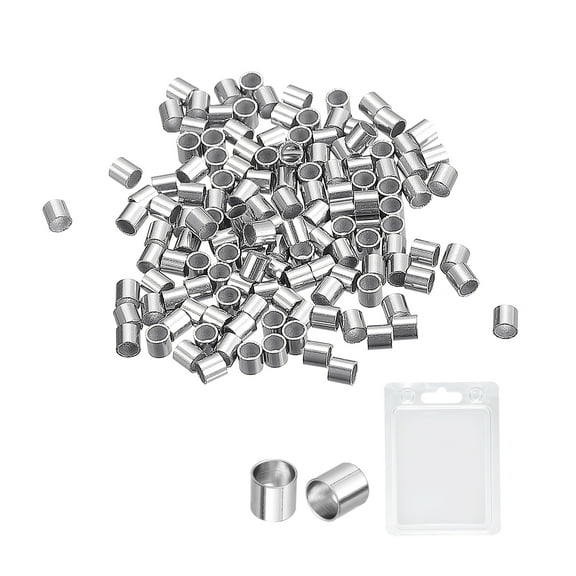 Uxcell 150 Pack 1.5x1.5mm Crimp Tube Beads Making Crimp End Spacer Bead, Silver Tone