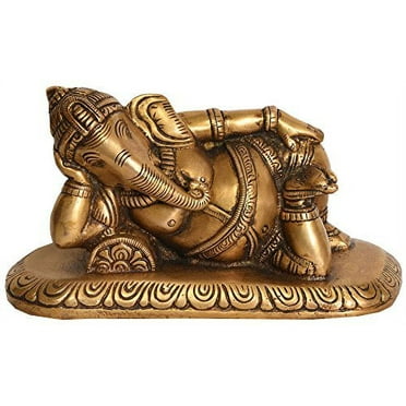 Exotic India Relaxing Ganesha - Brass Statue - Color Natural Brass Color