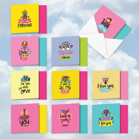 MQ5663VDG-B1x10 Love Doodles Notes 10 Assorted Valentine's Day Notecard Set with