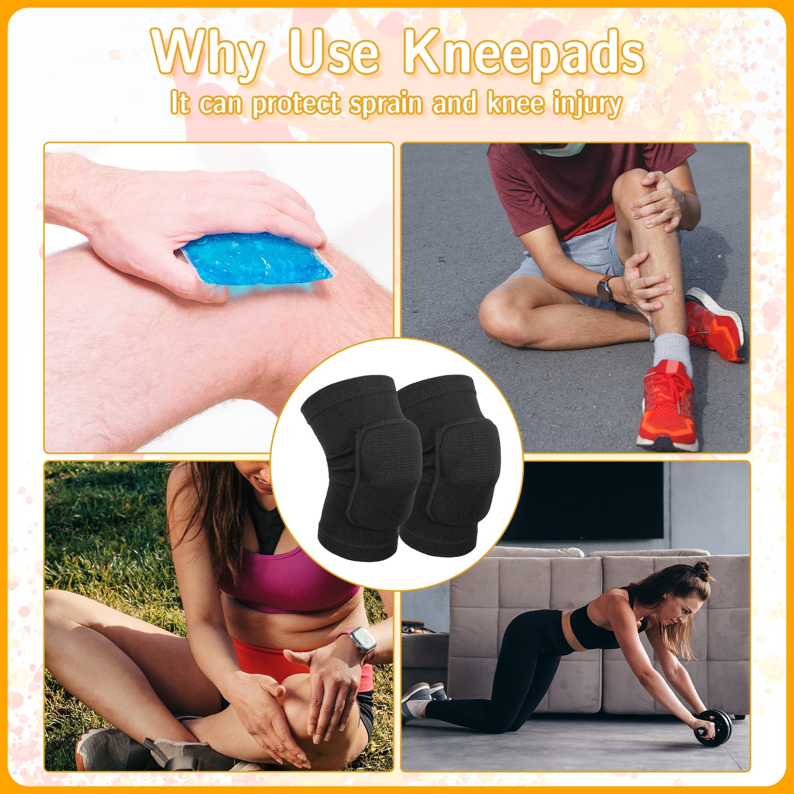 sixwipe Volleball Knee Pads for Dancer, Soft Breathable Knee Pads for Men Women Kids Knees Protective, Knee Protector Brace for Volleyball Football Dance Yoga Tennis Running Cycling(Black-M)