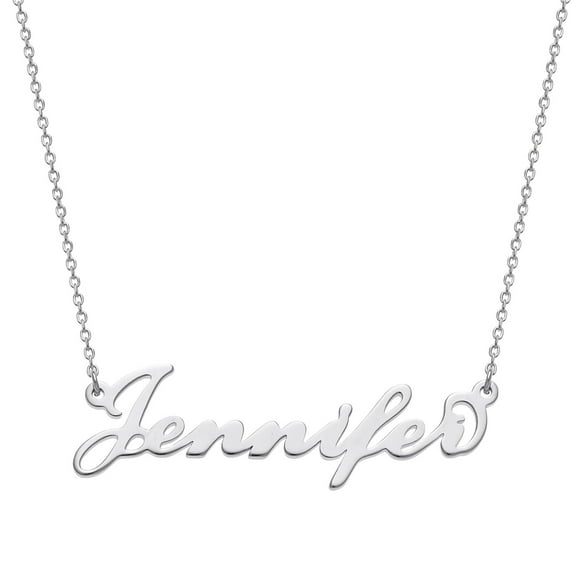 - Personalized Planet Women's Sterling Silver or Gold over Silver Script Nameplate Necklace, 18"