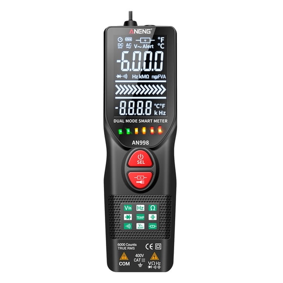 ANENG Multimètre Numérique Intelligent Entièrement Automatique Non-Testeur Numérique NCV Testeur VA Affichage pour Ac / Tension Continue Tension NCV Capacité Diode Continuité Résistance Température de Fréquence