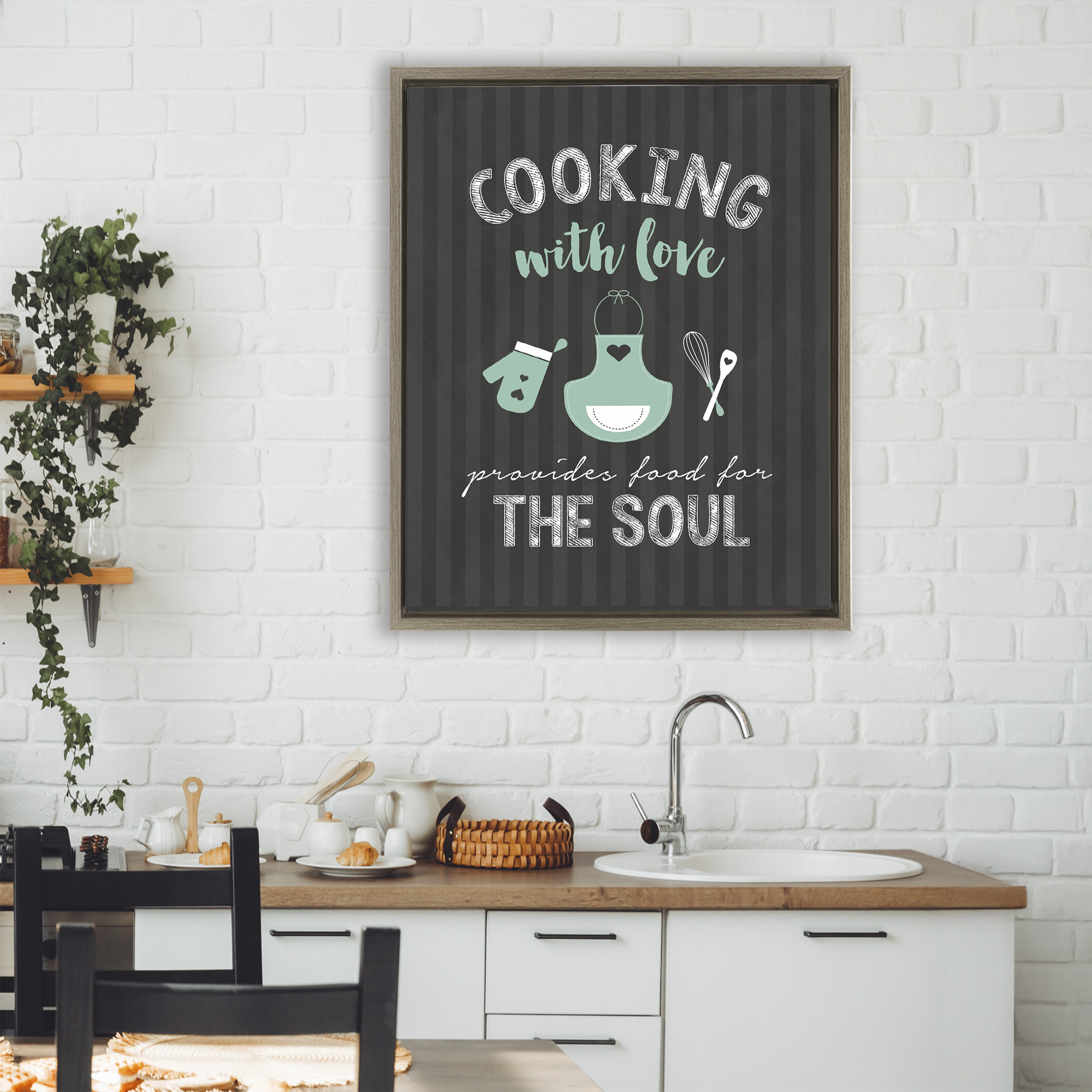 Food For Soul Black & Green Brown Framed Floater Canvas Wall Art, design by Lettered and Lined