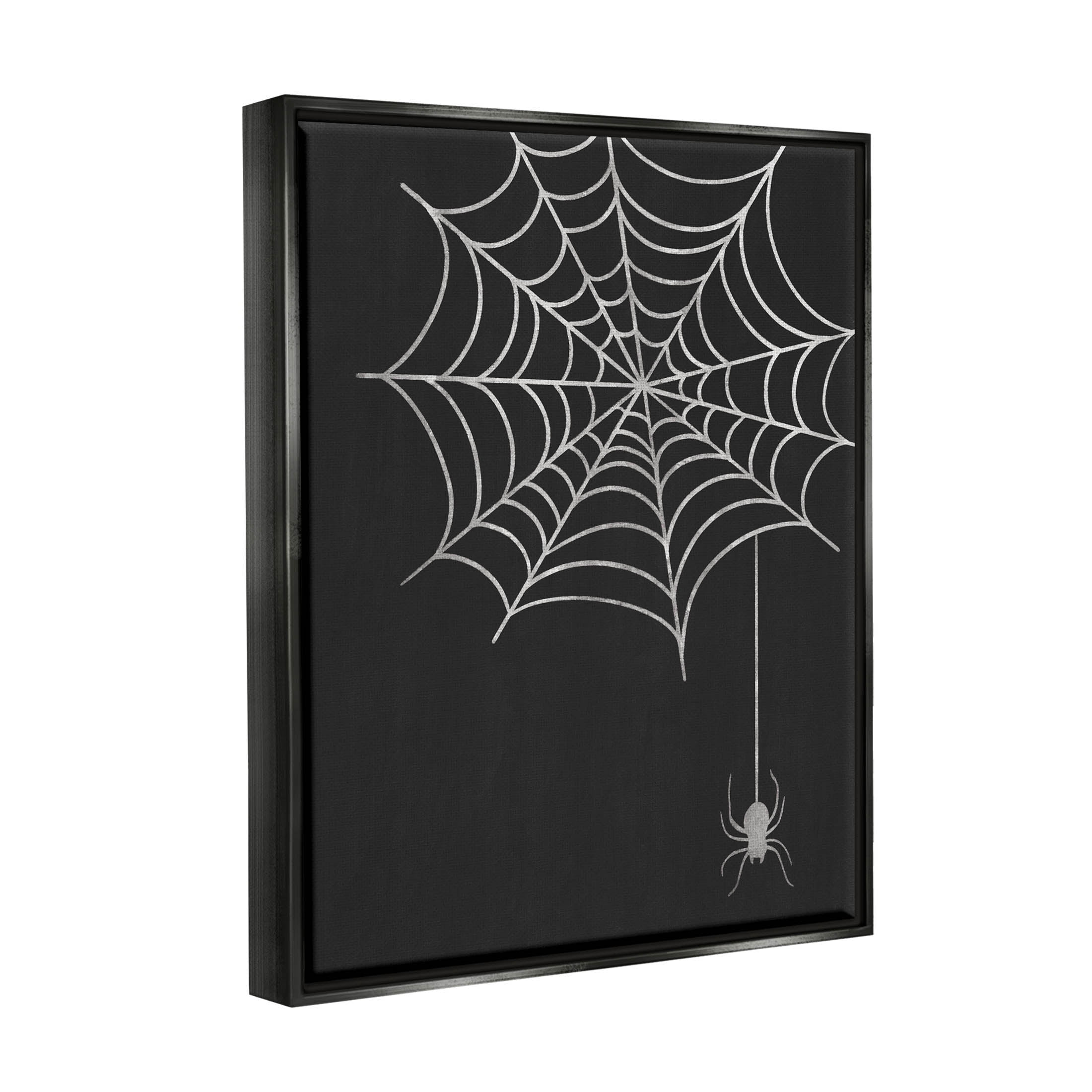 Casual Black Hanging Spider Web Holiday Graphic Art Jet Black Framed Art Print Wall Art