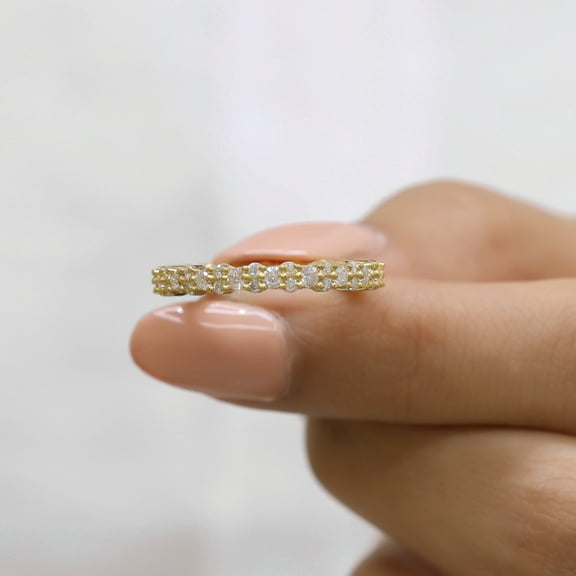 Jewelegant Diamond Wedding Band - 0.98 Cttw Round Moissanite Diamond Eternity Wedding Band - Bridal Wedding Band Ring for Women