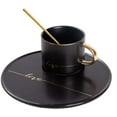 thumbnail image 4 of TJ Gobal Porcelain Coffee Mug, Tea Cup with Saucer and Golden Spoon with Gold Scripted Love and Trim for Espresso, Hot Chocolate, Cappuccino, and Latte, 8 Oz. Black, 4 of 7