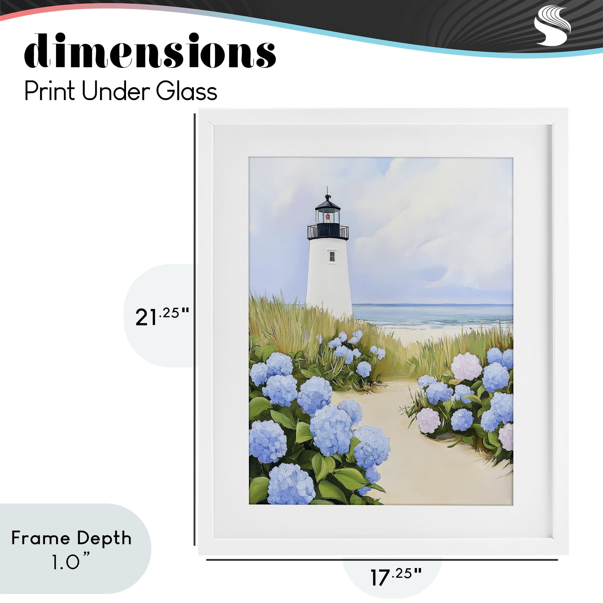 Stupell Industries Hydrangea Path Leading to Lighthouse White Framed Print Under Glass, design by Sisi and Seb
