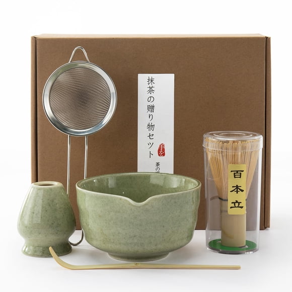 ‌Kit de Matcha Ceremonial 5 Piezas - Set Premium con Agitador de Bambú, Chasen, Cuchara Medidora, Tazón Chawan y Colador para Preparación de Té Mat