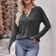 thumbnail image 4 of Black and Friday Deals 2023 Cotonie Women's V-Neck Solid Color Long Sleeve Tops Button T-shirt Casual Summer Autumn Blouse Basic Tops,Dark Gray,M, 4 of 6