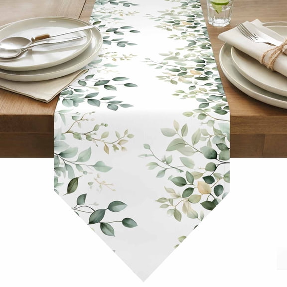 Eucalyptus Leaf Table Runner 36 Inches Long Country Watercolor Green Plant Table Runners for Dining Room Tabletop Dresser Scarf Home Party Banquet Wedding Holiday Decoration