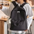 thumbnail image 6 of Solid Color School Backpack, Bow Embroidery Backpack with Pendant, Lightweight Breathable Bookbag for Middle School College, Black, 6 of 9
