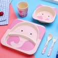 thumbnail image 2 of A set of environmental protection bamboo animal cartoon series fiber children's tableware set baby divided plate five-piece set, 2 of 5