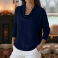 thumbnail image 5 of UTSJKR Womens Cowl Neck Sweater Soft Knit Long Sleeve Pullover Tops Winter Casual Solid Color Sweater Outfits Navy XL, 5 of 9