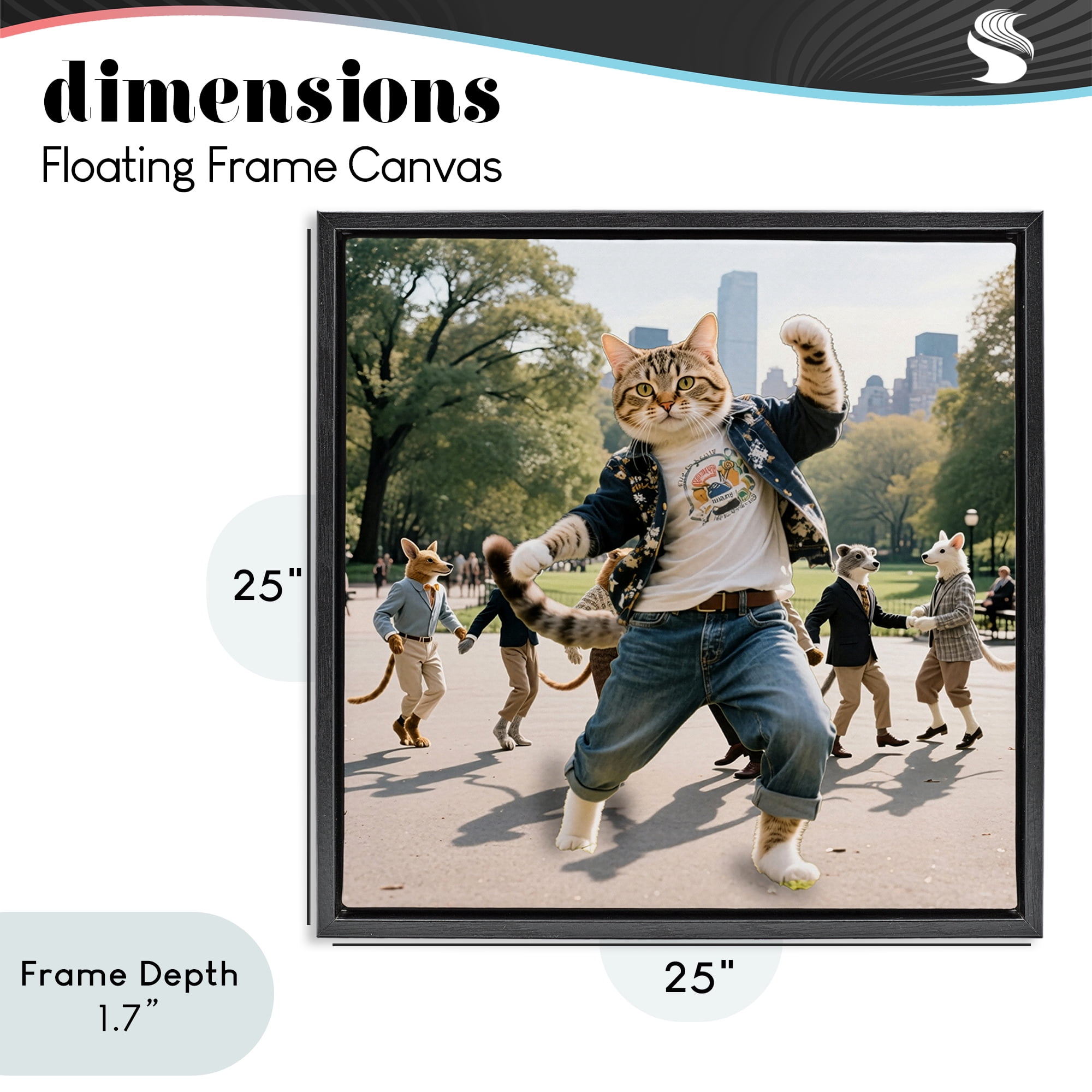 Stupell Industries Stylish Cat Dancing in Park Black Framed Floater Canvas Wall Art, design by CAD Designs