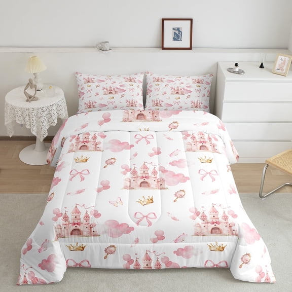 Erosebridal Dreamy Castle Bedding Queen Comforter Set, Cartoon Cloud Down Comforter, Pink Bowknot Reversible Comforter Sets Queen Size, Ultra Soft Room Decor, 3 Pieces