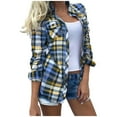 thumbnail image 2 of 2023 Plaid Shacket Shirt Women,Women's Flannel Plaid Shacket Long Sleeve Button Down Chest Pocketed Shirts Jacket Coats, 2 of 8