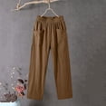 thumbnail image 5 of Htigea Womens Straight Leg Gauze Pants Elastic Waist Cotton Linen Slacks Summer Lightweight Beach Vacation Pant with Pockets Coffee M, 5 of 6