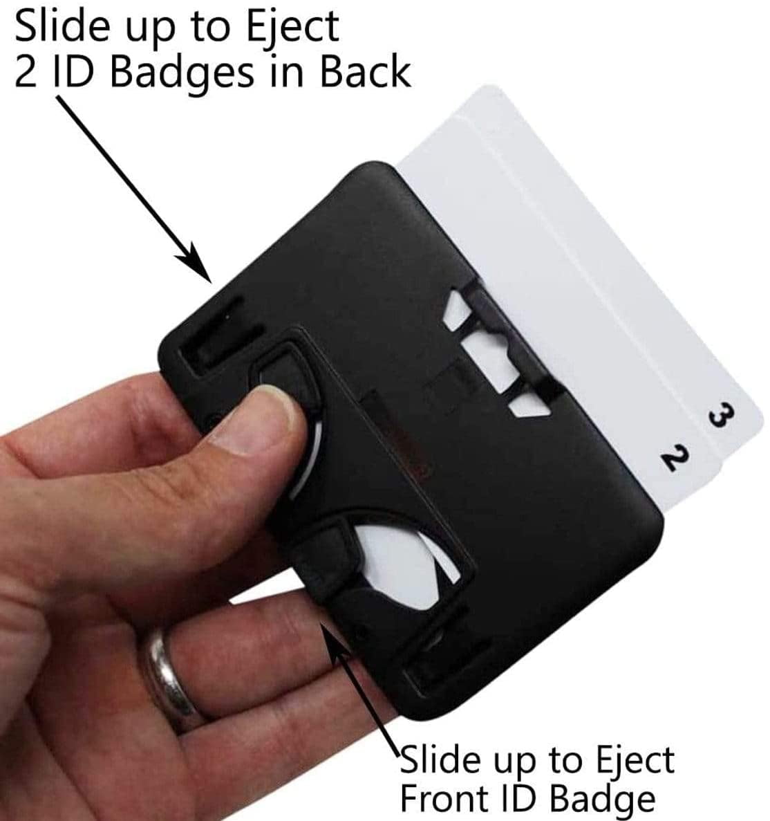 20 Pack - Heavy Duty Badge Holder for 3 Cards Horizontal - ID Cover Holds Three Badges Rigid Polycarbonate Multiple Card Case for 2 to 3 I’d - Top Load I.D. Case for Work by Specialist ID (Black)