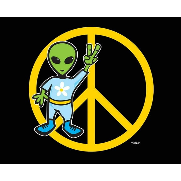 Alien We Come in Peace Original Artwork Cotton TOTE Shopping BAG - 13" x 16" - Black