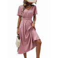 thumbnail image 3 of Women'S Vintage Polka Dot Dress V-Neck Waist Cinching Elegant Short Sleeved A-Line Dress Pink S, 3 of 9