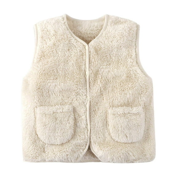 Favoffer Baby Boys Girls Winter Fleece Sleeveless Jackets Toddlers Buttoned Warm Fleece-Lined Vest Coral Solid Color Gilet for Daily Photos Indoor Activities Festivals 1-6Y