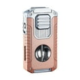 thumbnail image 2 of 5 in 1 Cigar Lighter with Cigar Cutter V Cut, Cigar Punch, Cigar Draw Enhancer, Cigar Holder, Refillable Butane Torch Lighter Gift for Men, Windproof Triple Jet Flame Lighter for Smoking, 2 of 9