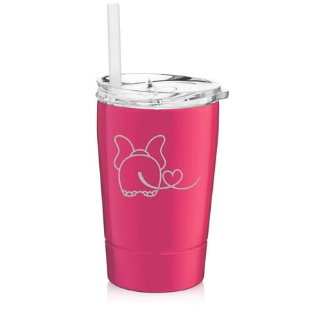 

12 oz Tumbler Double Wall Stainless Steel Vacuum Insulated Coffee Travel Mug With Straw Elephant In Love (Hot Pink)