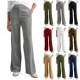 thumbnail image 1 of Pincandy Women's Solid Color Fashion Half Elastic Waist Corduroy Wide Leg Pants with Pockets, Loose Fit, Casual & Daily Wear, 1 of 7