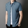 thumbnail image 2 of IWRICH Strip Shirts for Men Short Sleeve Button down Shirt Casual Formal Business Regular Fit Shirts with Pocket Sky Blue L, 2 of 6
