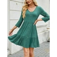 thumbnail image 3 of Fancyglim Women's Dresses Casual V Neck Rolled Long Sleeve Loose Button Tiered Flowy Dress Green XL, 3 of 6