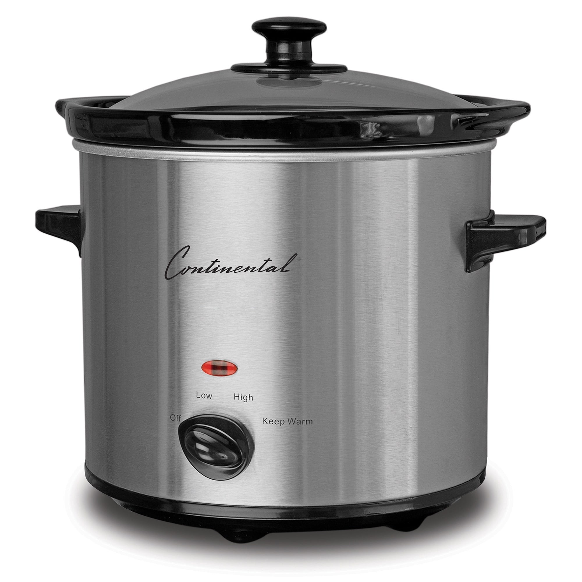 Courant 3.2-Quart Double Slow Cooker (1.6-Qt each) w/Warm Settings,  Stainproof Stoneware Pots and Glass Lids – Red Stainless Steel