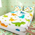 thumbnail image 4 of Manfei Cute Cartoon Dinosaur Animals Queen Sheets,Kawaii Leaf Queen Sheet Sets,White Green,4-Piece,1 Flat Sheet,1 Fitted Sheet and 2 Pillowcases, 4 of 6