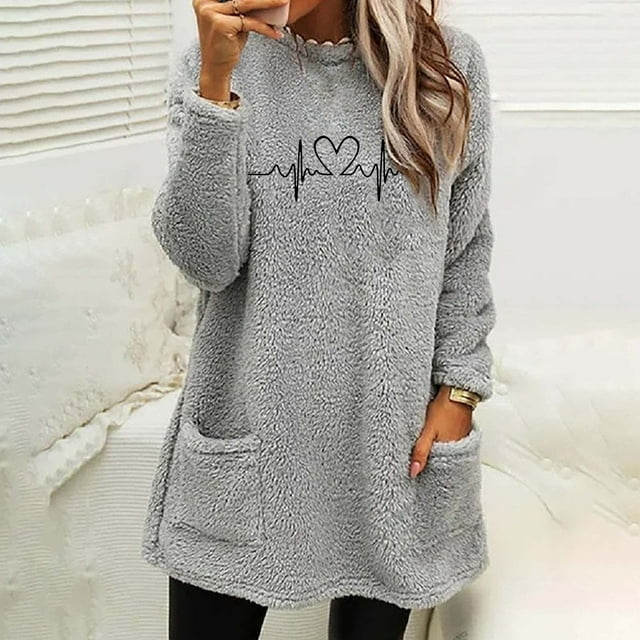 LSLJS Hauts Thermiques pour Femmes, Hauts à Col Rond et d'Hiver Amples avec Poches, Manches Longues et Chauds