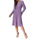 thumbnail image 4 of VESTIDOS V DE CUELLO INSPIRADORES CHIC PARA MUJERES, CON MANGAS PUFF PLISADAS, ELEGANTE Y CASUAL, MIDI, L MORADO GRIS, 4 of 6