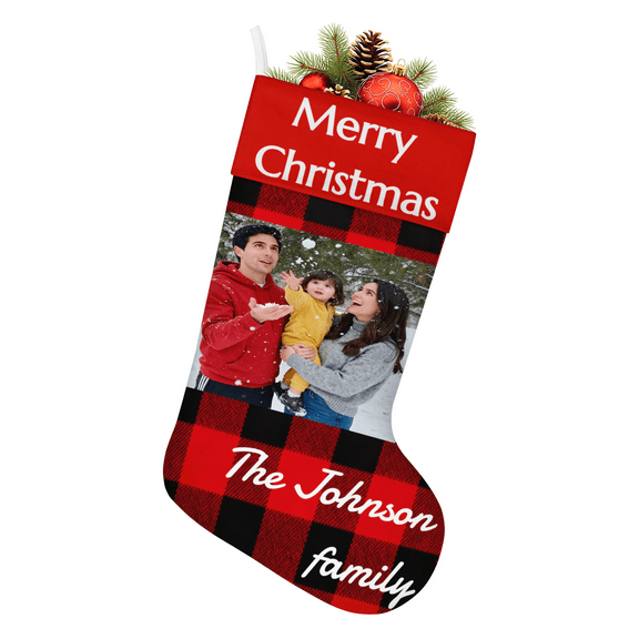 11.5x18.5 Inch Personalized Christmas Stockings with Photo Custom Customized Xmas Stockings for Family Holiday Christmas Party Decor