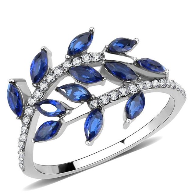Alamode DA274-5 Bague en Acier Inoxydable Poli pour Femmes avec Synthétique en Bleu Londres - Taille 5