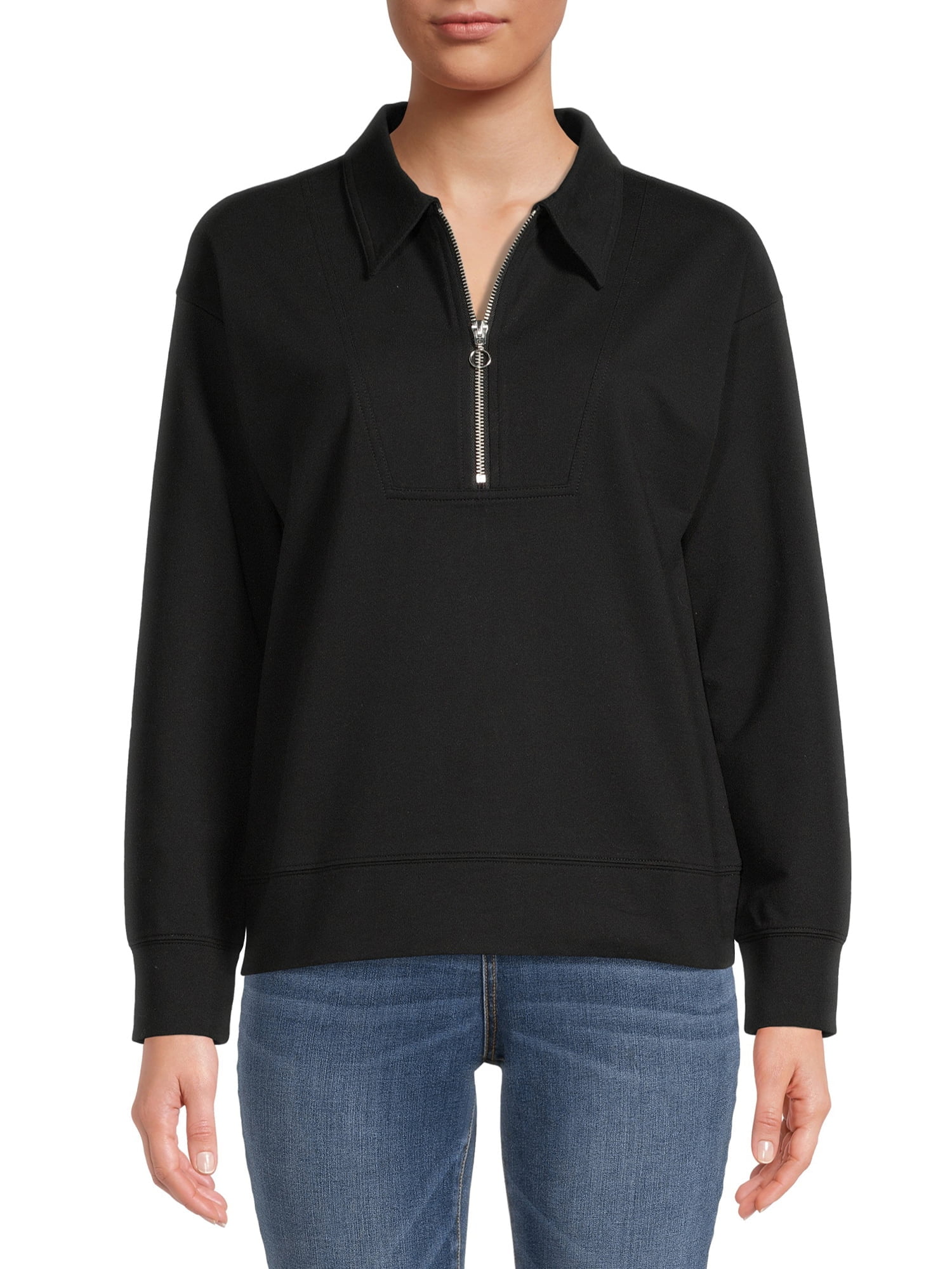 Time And Tru Women's Quarter Zip Sweatshirt - Walmart.com