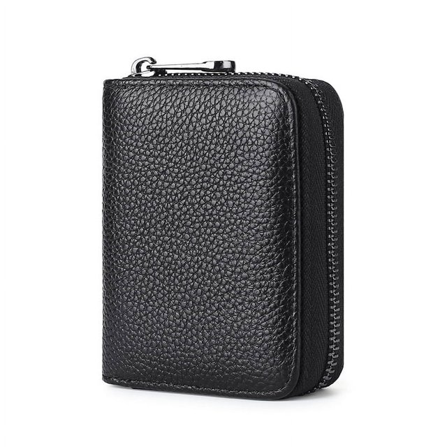 Tarjetero de piel de vaca con cepillo antirrobo y antidesmagnetización para mujer, tarjetero de piel con cremallera, tarjetero de gran capacidad para varias tarjetas