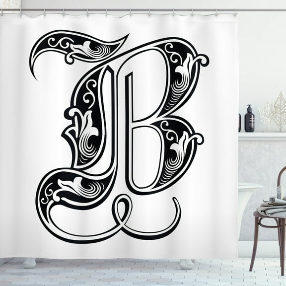 Ambesonne Letter B Shower Curtain, Classic Font, 69"Wx70"L, Black White