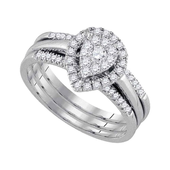 10K White Gold Round Diamond 3-Piece Bridal Wedding Ring Set 0.5cttw