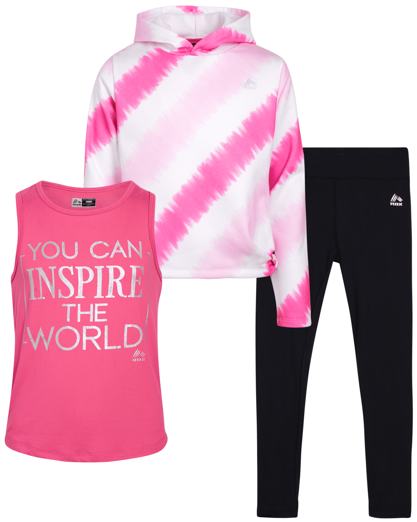 RBX Girls Active Pants Set 3 Piece Fleece Hoodie, Tank Top, and